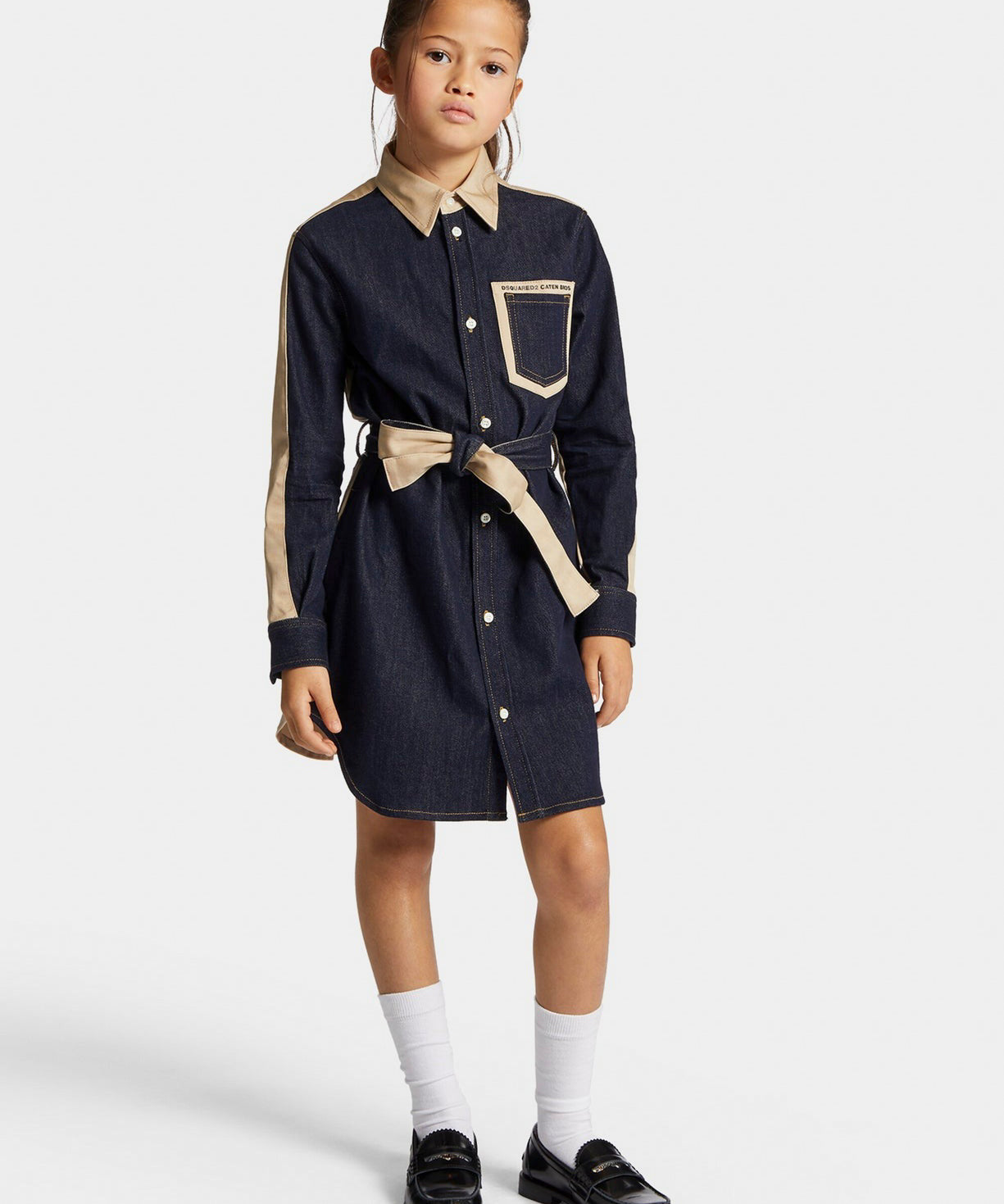 Dsquared2 Kids Abito in Gabardina Beige per Bambine 