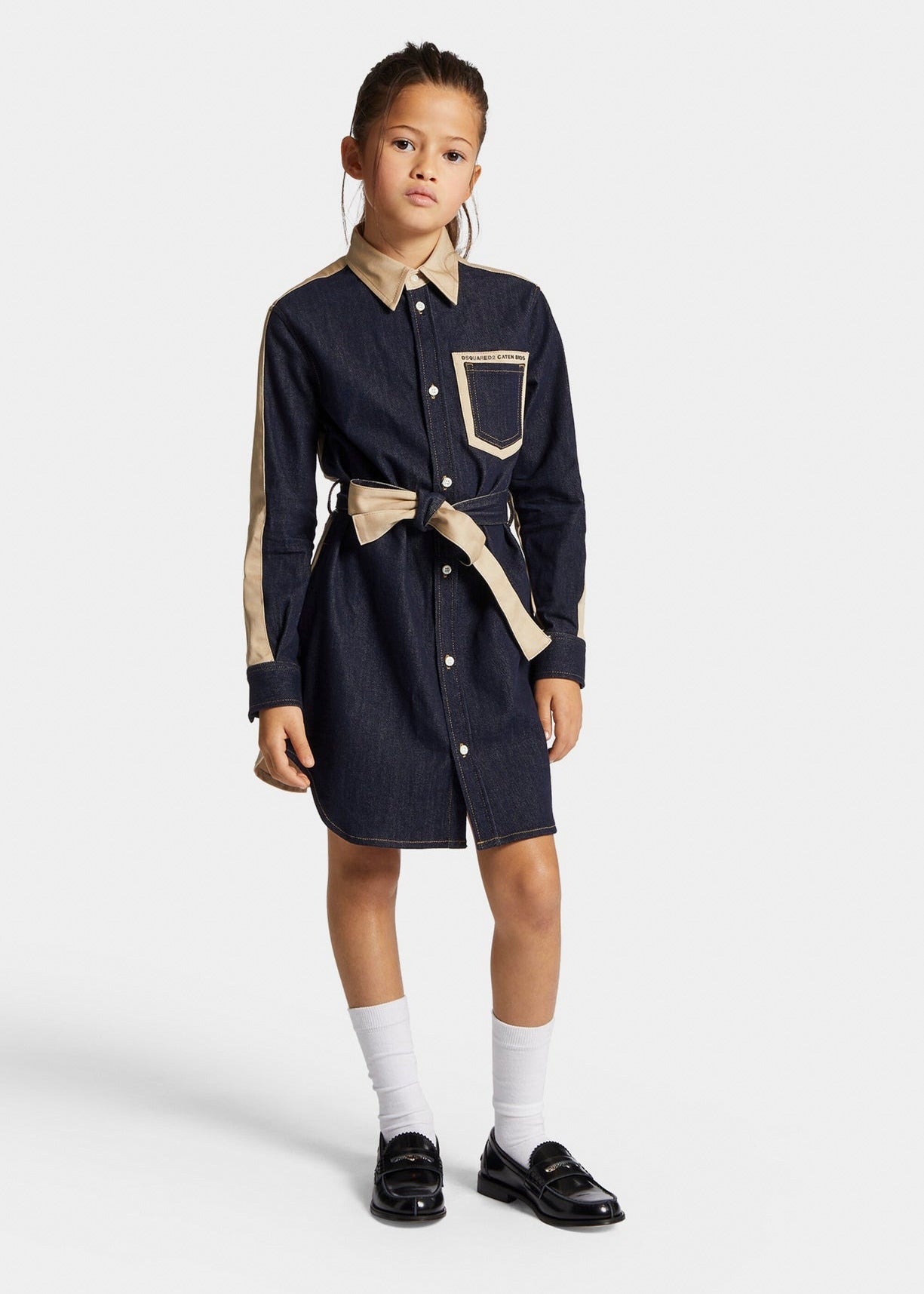 Dsquared2 Kids Abito in Gabardina Beige per Bambine 