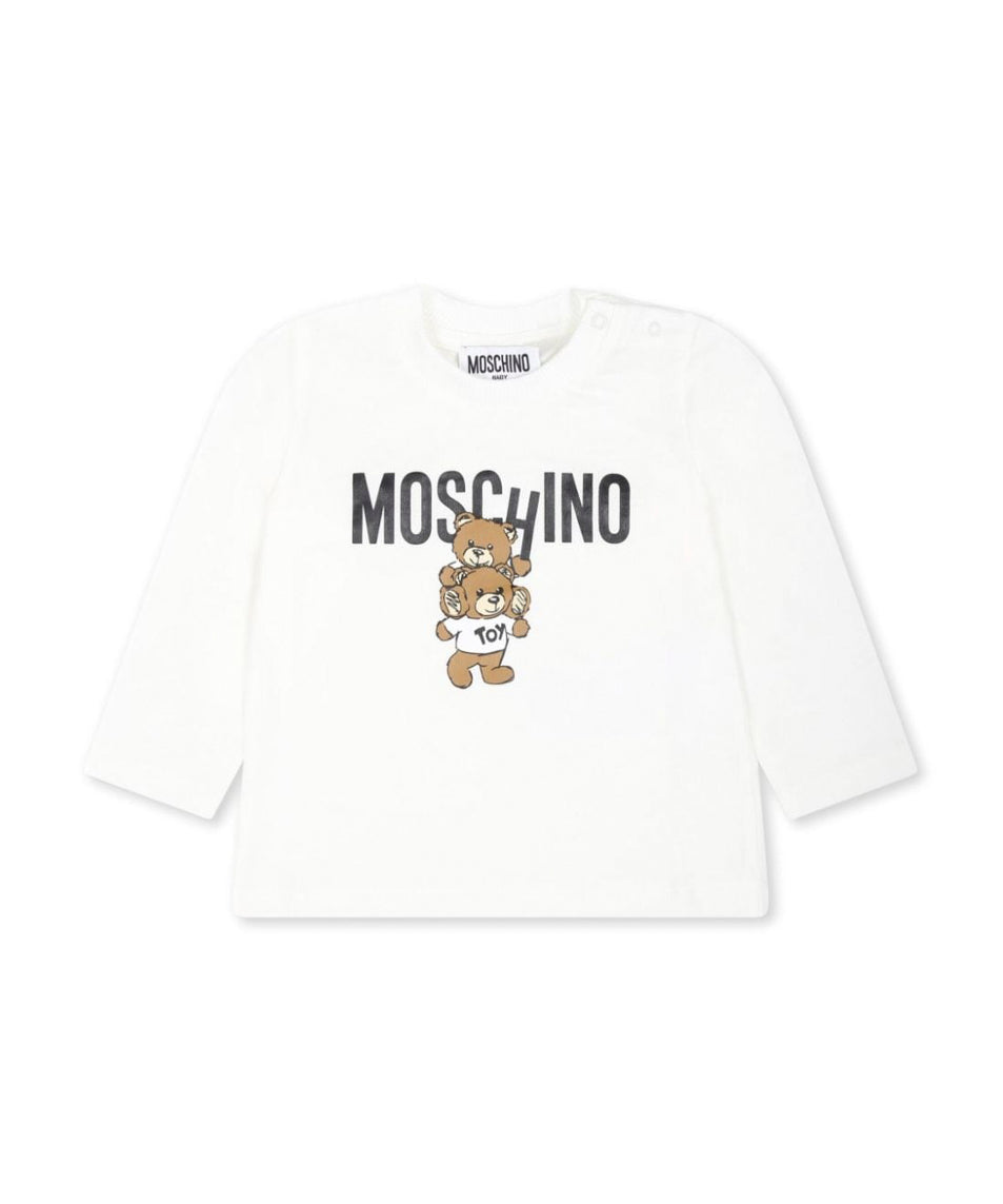 Moschino Kids Blusa Panna con Stampa Logo Teddy Bear per Neonati