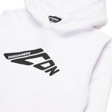 Dsquared2 Kids Felpa Bianca con Cappuccio Stampa ICON per Bambini (dettaglio)