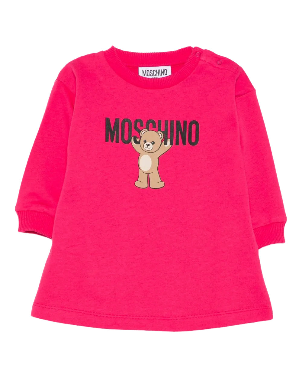 Moschino Kids Abito in Felpa Lampone con Logo per Neonate