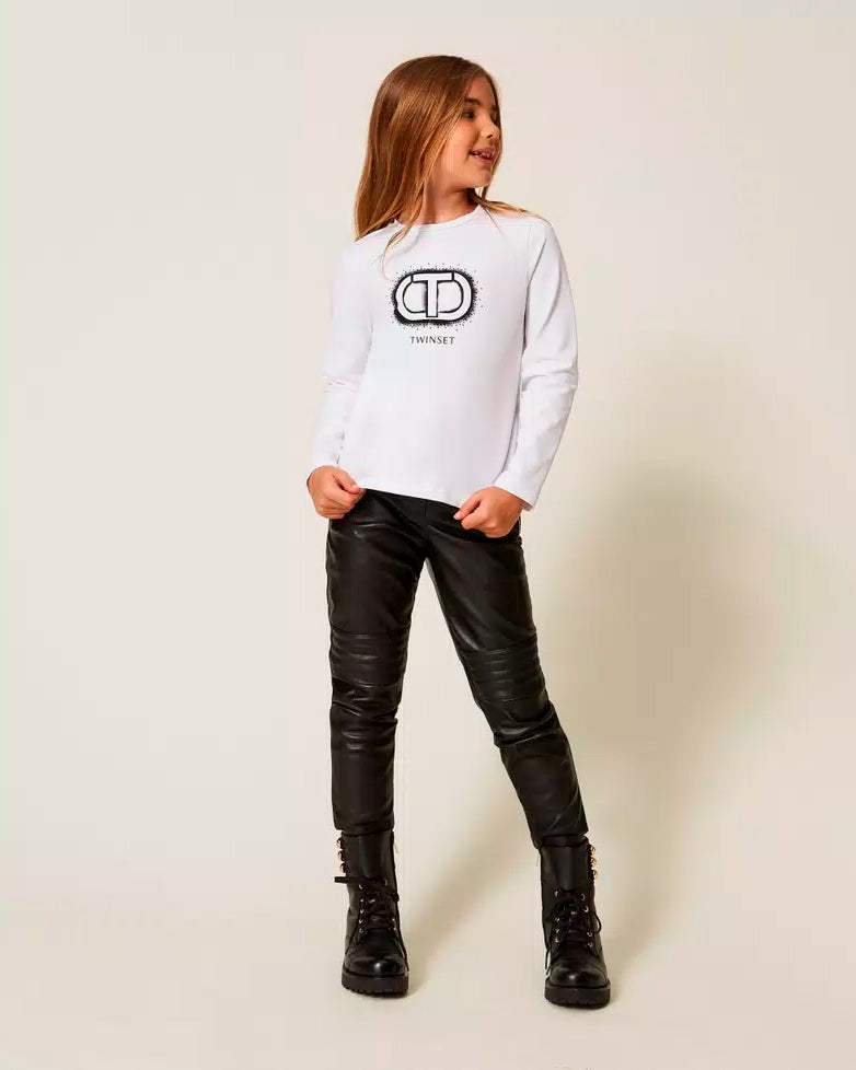 Twinset Kids T-Shirt  Maniche Lunghe con Stampa Logo per Bambine