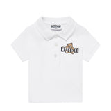 Moschino Kids Polo Bianco con Logo Teddy Bear per Neonati