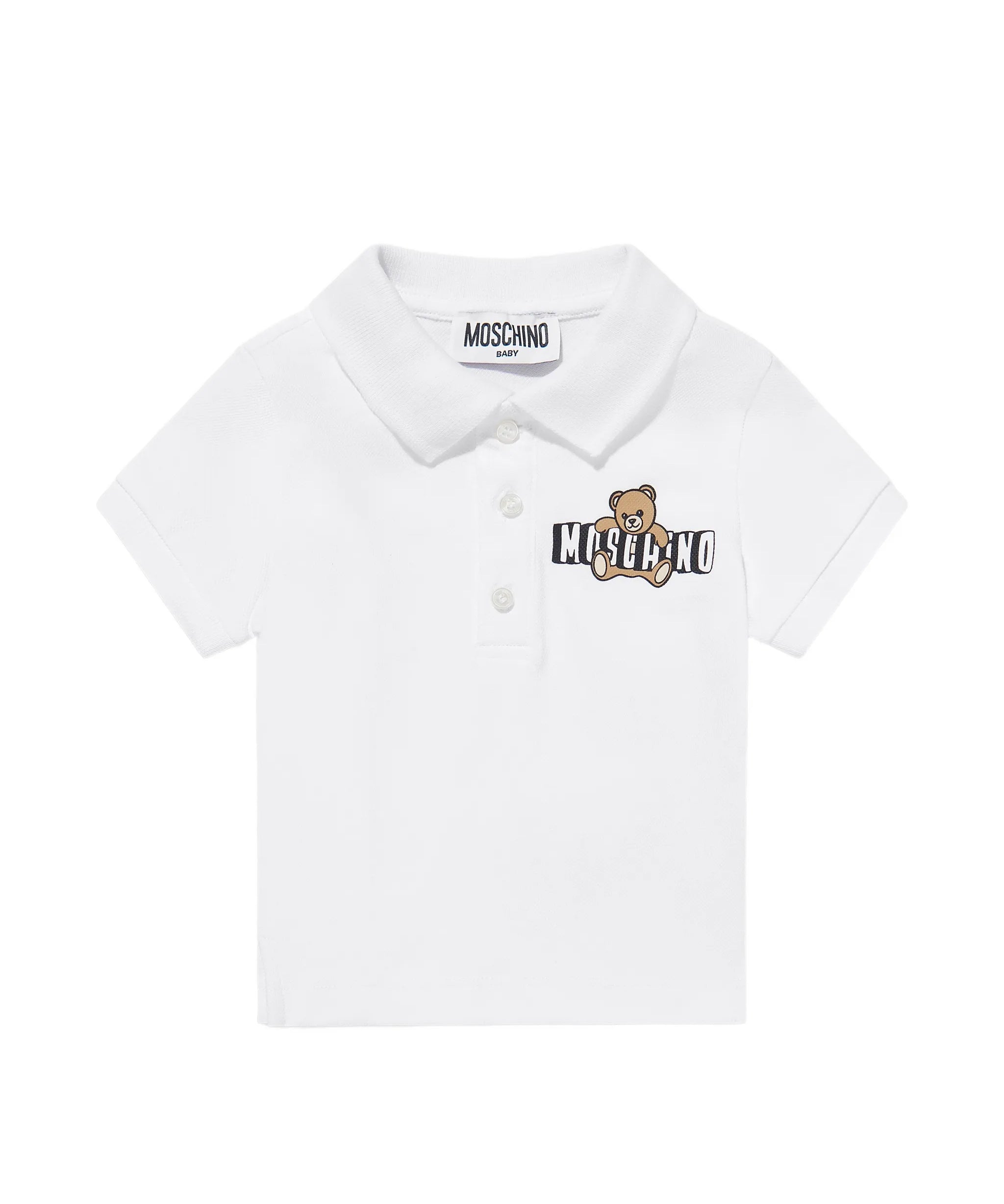 Moschino Kids Polo Bianco con Logo Teddy Bear per Neonati