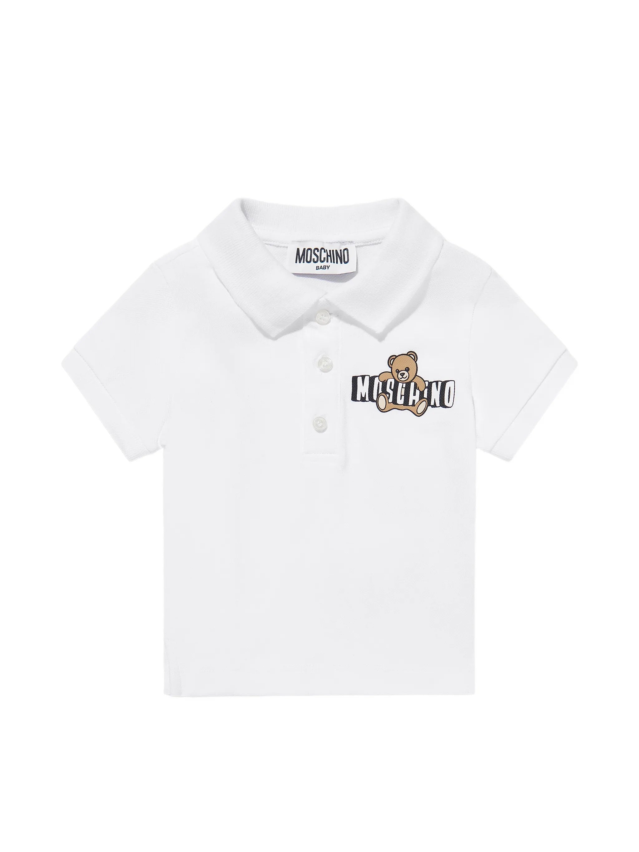 Moschino Kids Polo Bianco con Logo Teddy Bear per Neonati