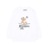 Moschino Kids Felpa Bianca Girocollo con Stampa Teddy Bear e Logo per Neonate