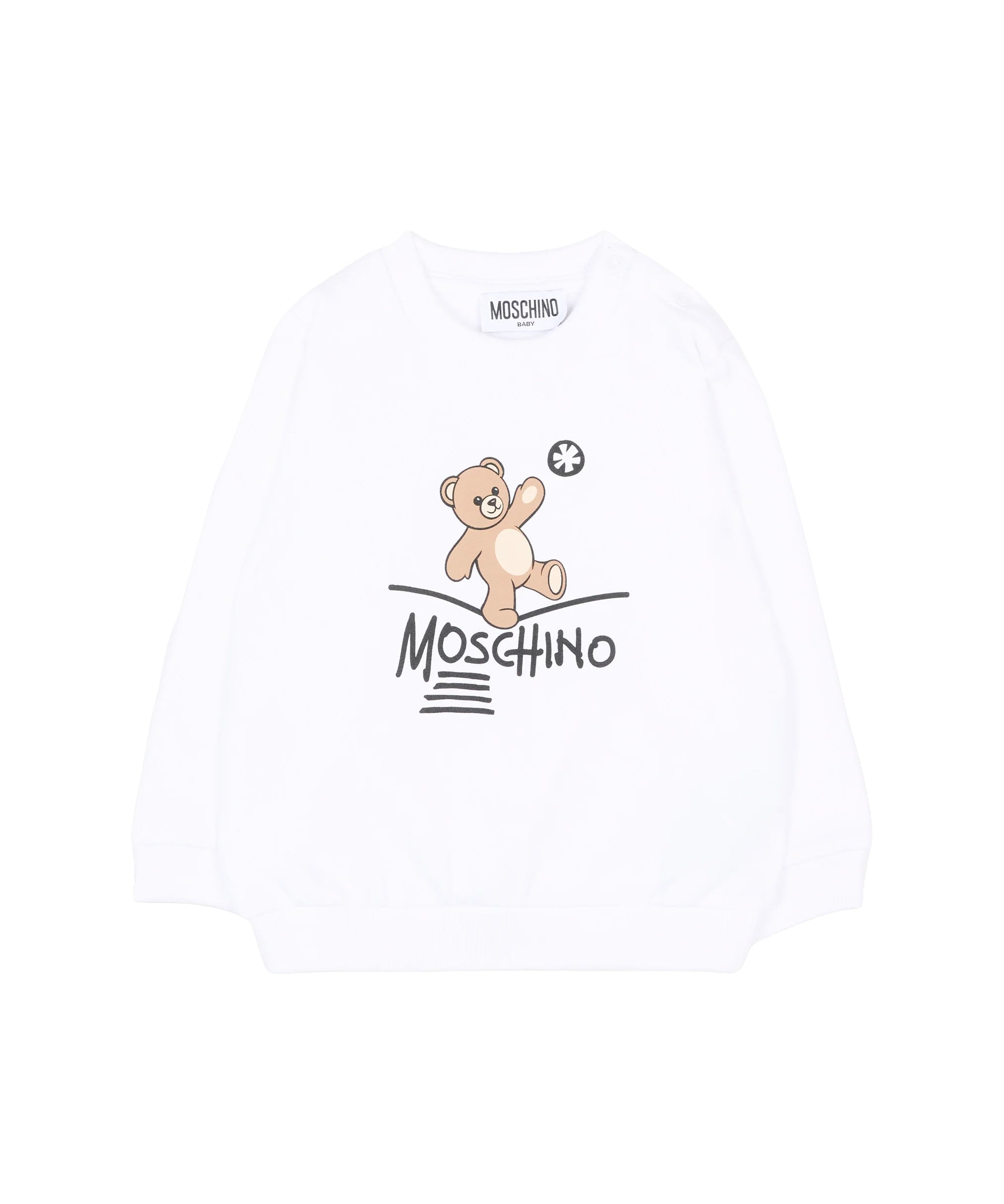 Moschino Kids Felpa Bianca Girocollo con Stampa Teddy Bear e Logo per Neonate