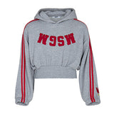 MSGM Kids Felpa Grigio con Logo e Strisce Rosso per Bambine