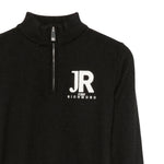 John Richmond Kids Maglione Nero con Mezza Zip e Logo Ricamato Bianco per Bambini