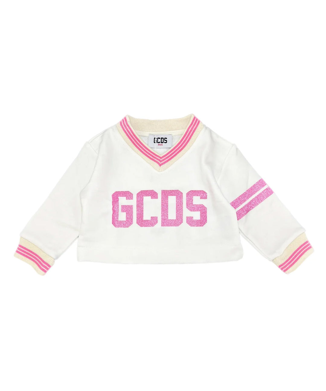 Gcds Kids Felpa Crop Latte con Logo Rosa Glitter per Neonate