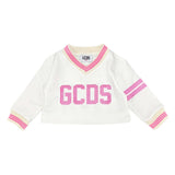 Gcds Kids Felpa Crop Latte con Logo Rosa Glitter per Neonate