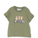 Moschino Kids T-Shirt Verde con Logo Teddy Bear per Neonati