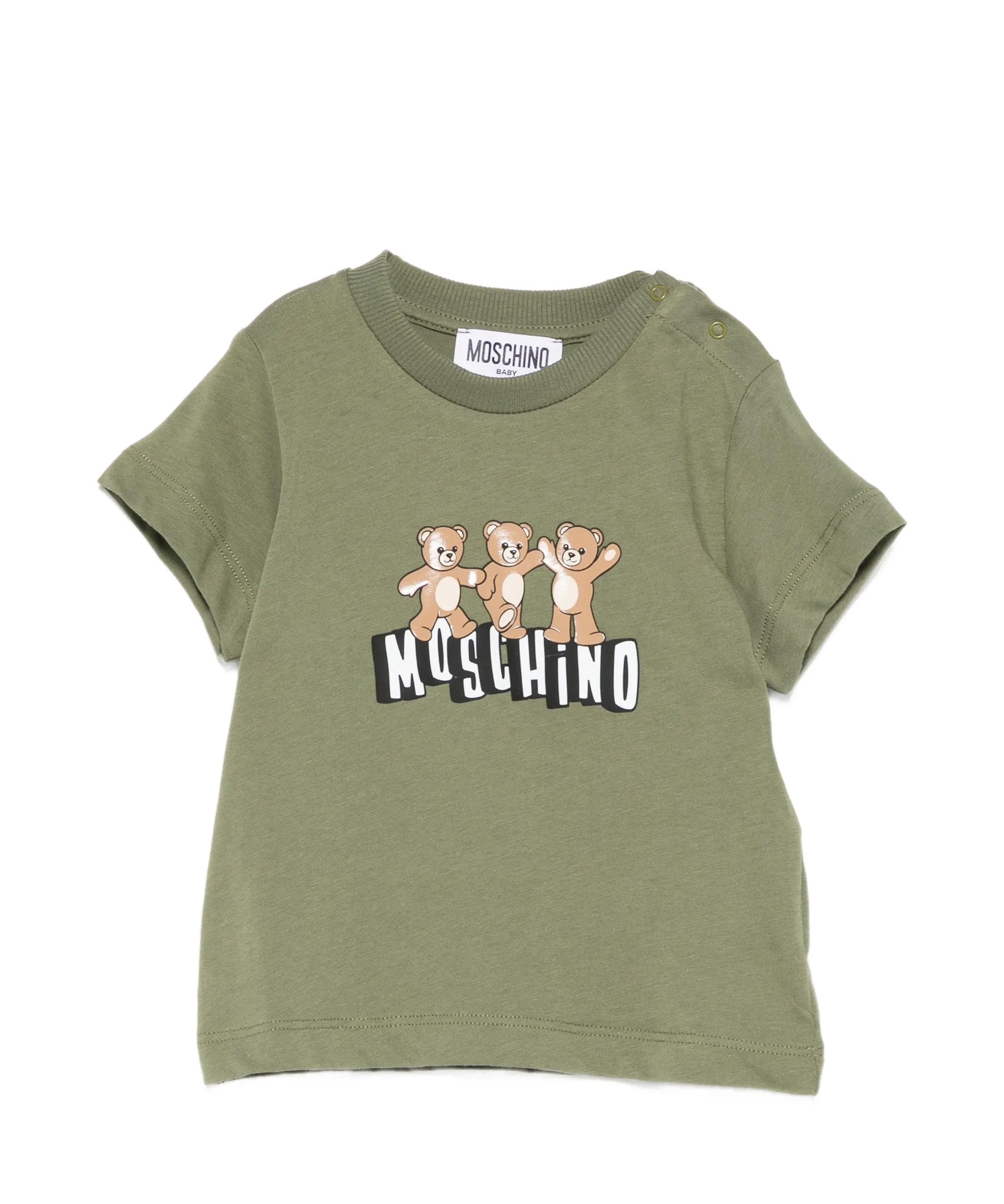 Moschino Kids T-Shirt Verde con Logo Teddy Bear per Neonati
