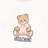 Moschino Kids Set Rosa con Cappellino a Orecchie e Bavaglino con Stampa Teddy Bear e Logo per Neonate