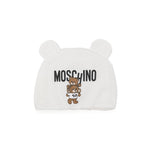 Moschino Kids Cappellino Panna con Stampa Logo Teddy Bear per Neonati 