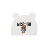 Moschino Kids Cappellino Panna con Stampa Logo Teddy Bear per Neonati 