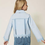 Twinset Kids Camicia Cielo con Inserti in Pizzo per Bambine