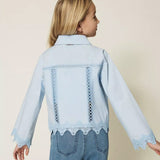 Twinset Kids Camicia Cielo con Inserti in Pizzo per Bambine