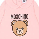 Moschino Kids Tutina Rosa con Stampa Logo Teddy per Neonate