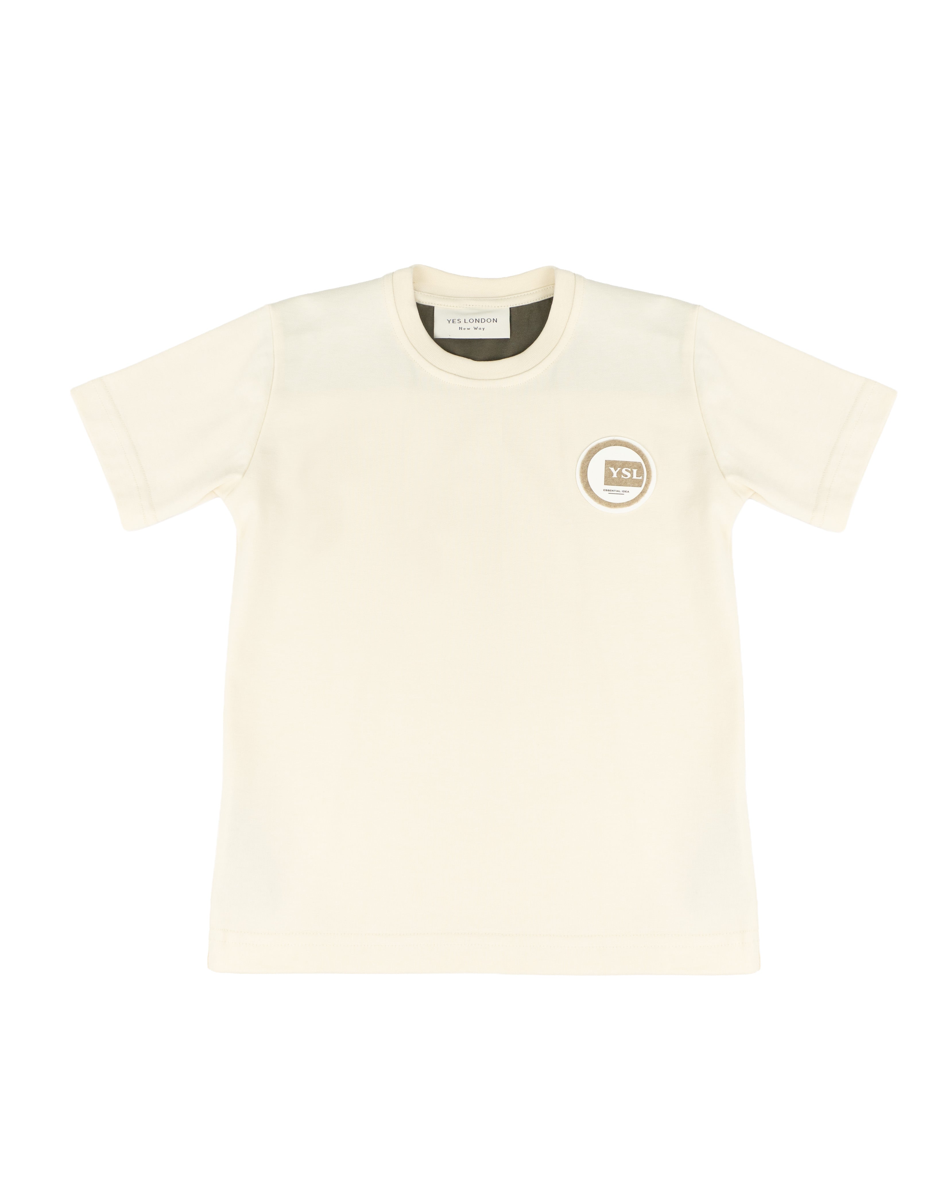 Yes London Kids T-Shirt Beige e Verde con Logo per Bambini