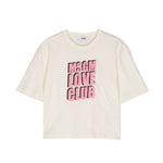MSGM Kids T-Shirt Crop Crema con Stampa Logo per Bambine