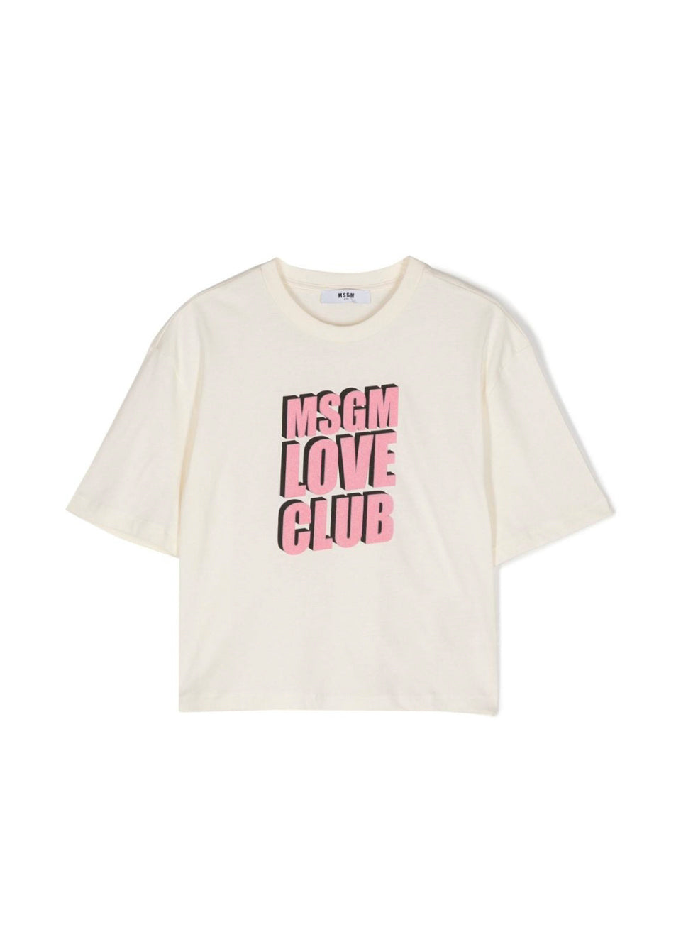 MSGM Kids T-Shirt Crop Crema con Stampa Logo per Bambine