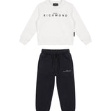 John Richmond Kids Completo Tuta in Felpa Bianca e Nera Unisex con Logo Stampato