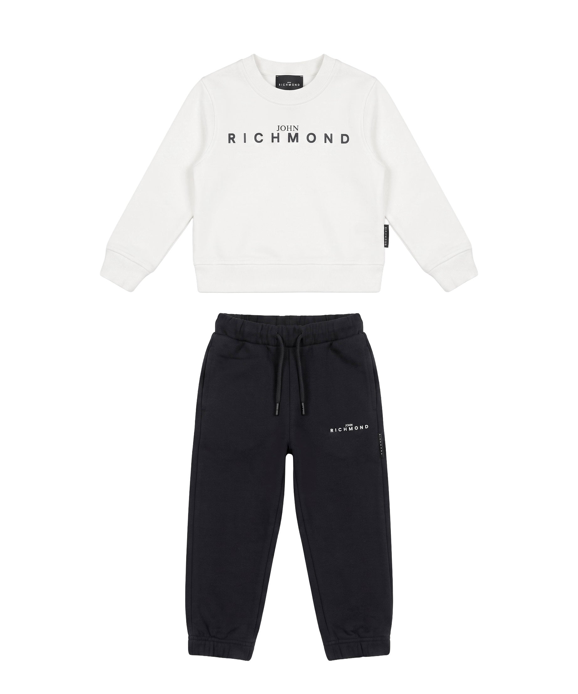 John Richmond Kids Completo Tuta in Felpa Bianca e Nera Unisex con Logo Stampato