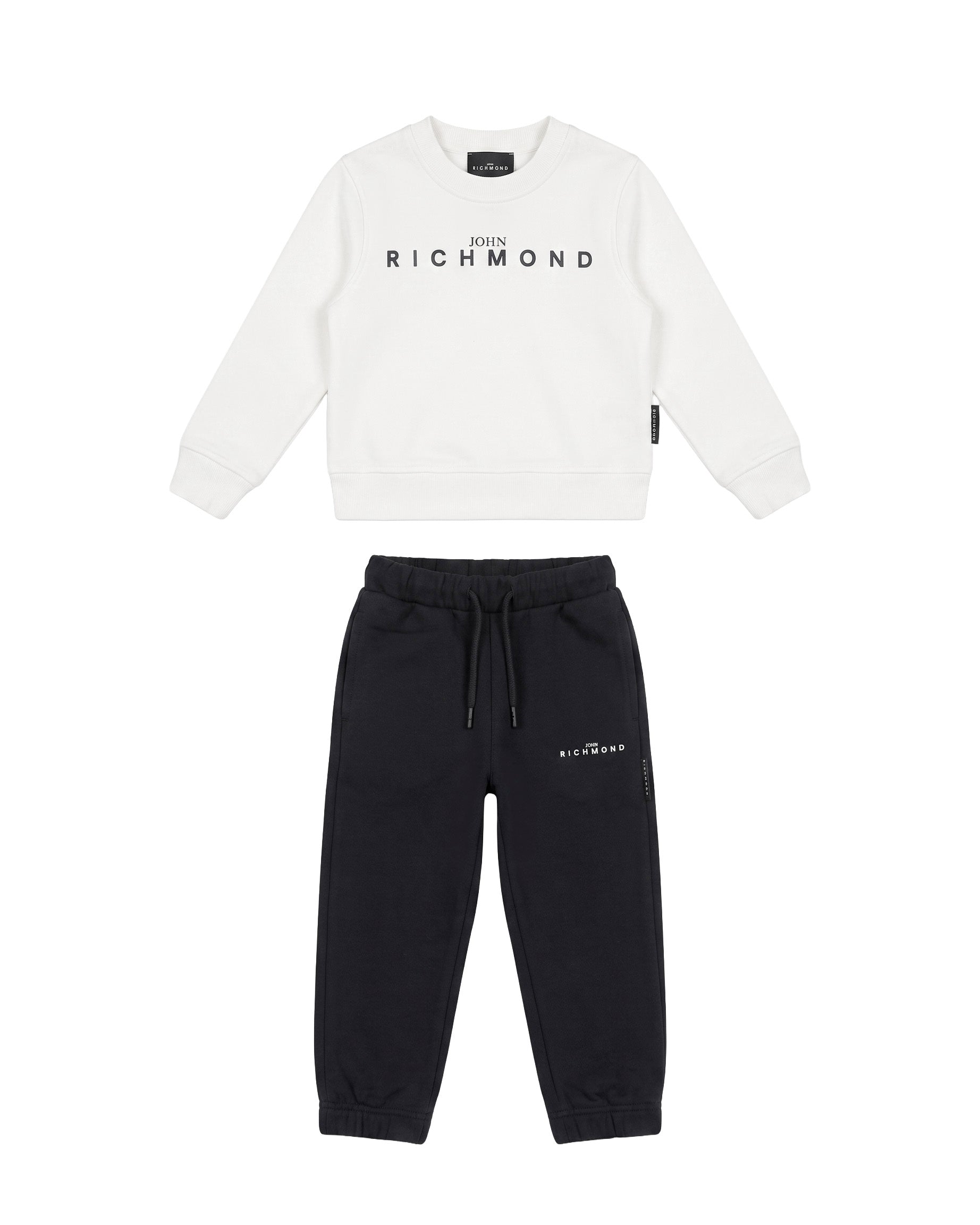 John Richmond Kids Completo Tuta in Felpa Bianca e Nera Unisex con Logo Stampato