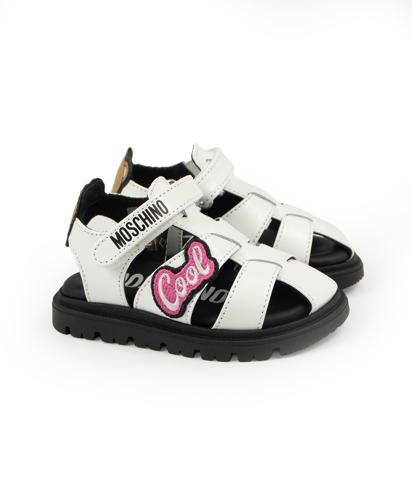 Moschino Kids Sandalo Bianco con Toppe e Teddy per Neonate