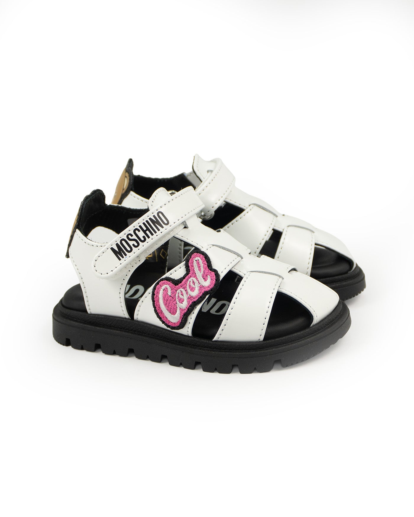 Moschino Kids Sandalo Bianco con Toppe e Teddy per Neonate