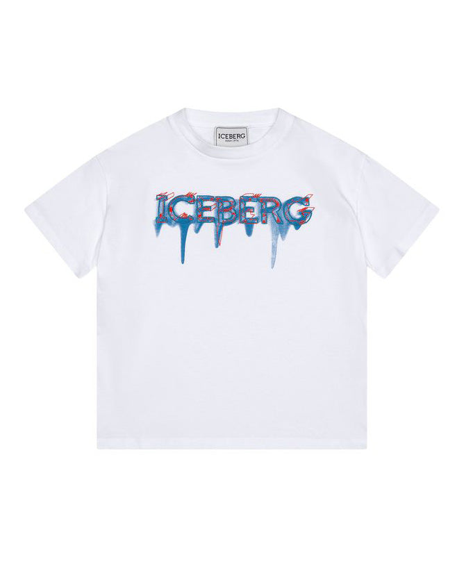 Iceberg Kids T-Shirt Bianco con Stampa Logo per Bambini