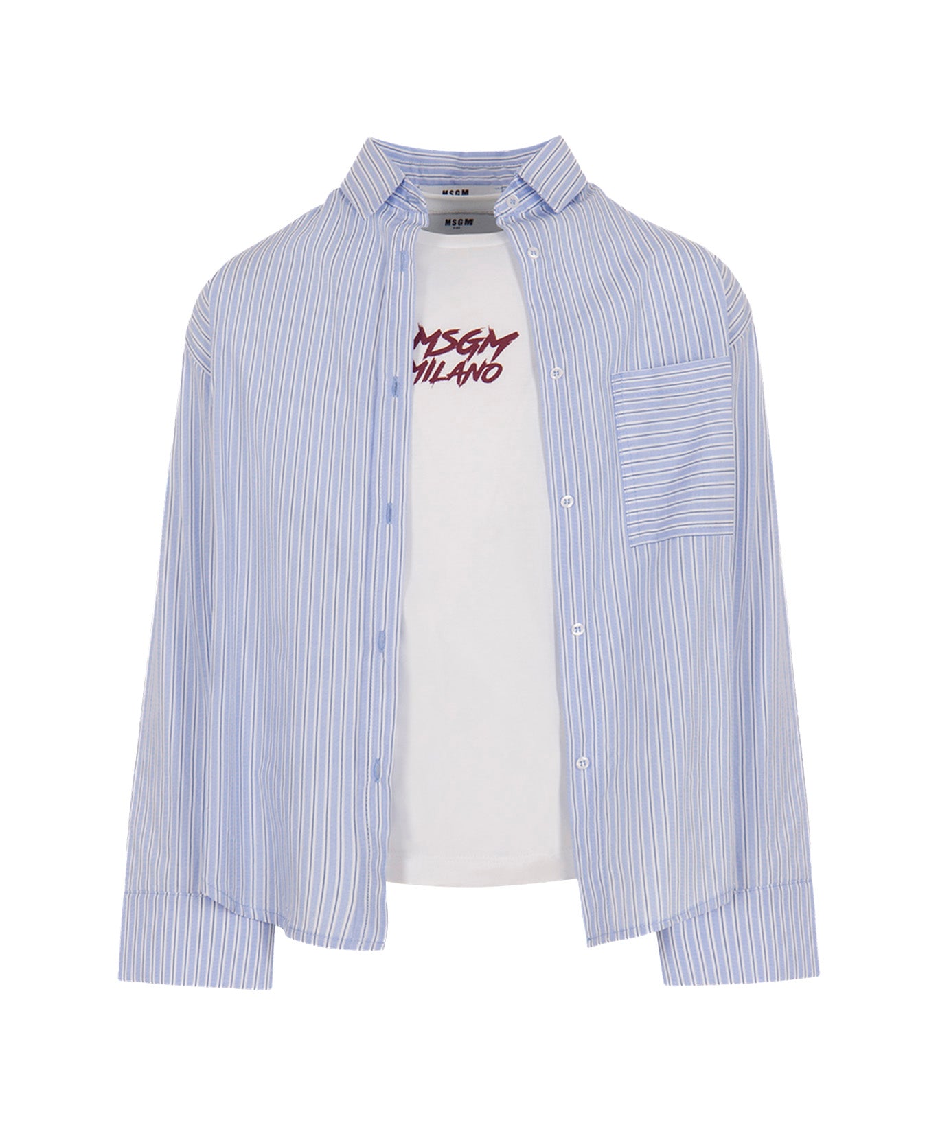 MSGM Kids Camicia a Righe con T-shirt con Logo per Bambine