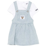 Moschino Kids T-Shirt Bianco e Salopette a Righe per Neonate