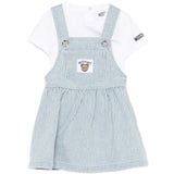 Moschino Kids T-Shirt Bianco e Salopette a Righe per Neonate