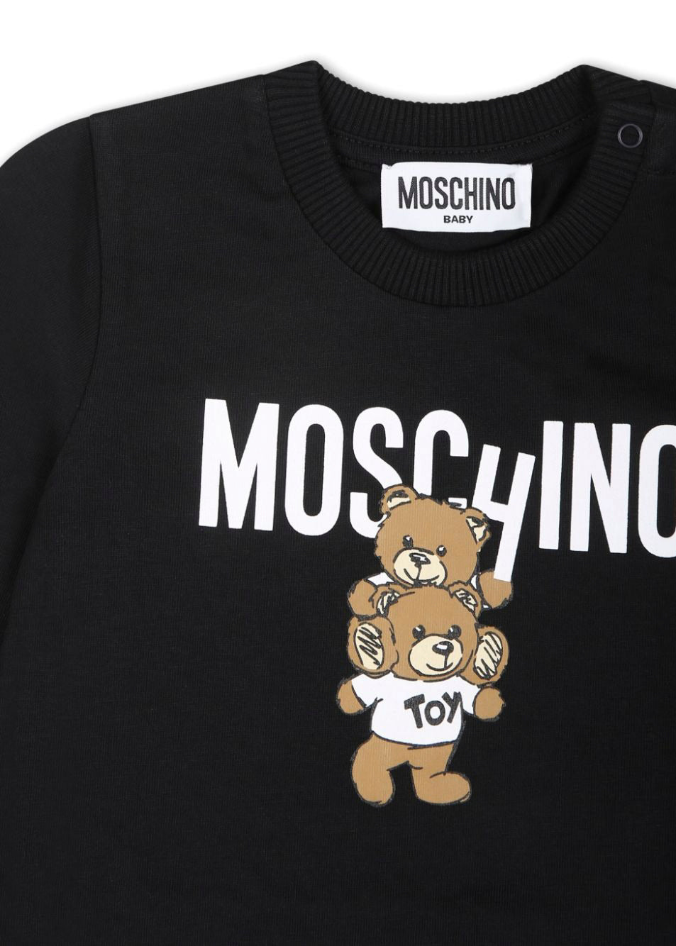 Moschino Kids Blusa Nera con Stampa Logo Teddy Bear per Neonati (dettaglio)