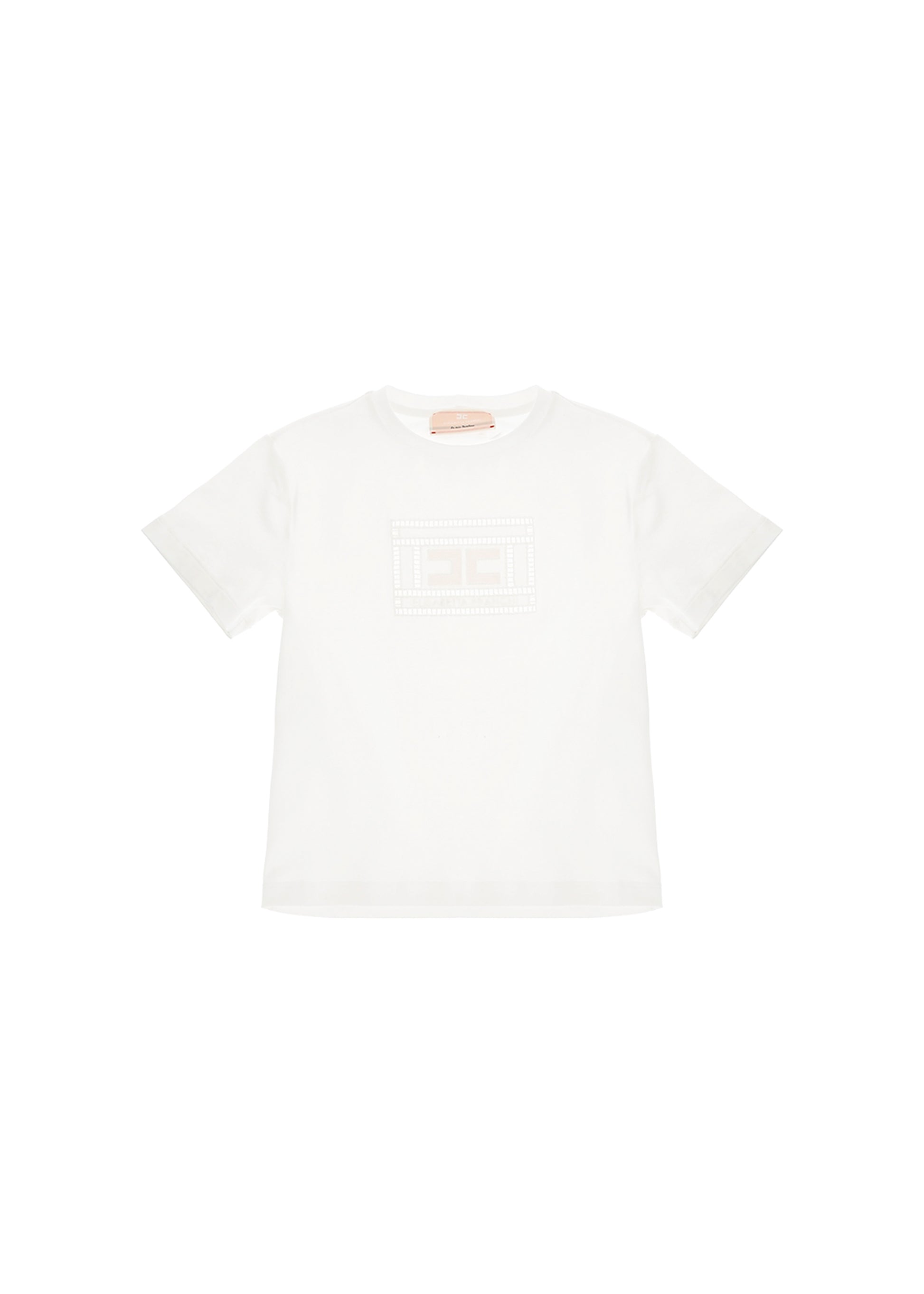 Elisabetta Franchi La Mia Bambina T-shirt Panna con Ricamo Ajour per Neonate