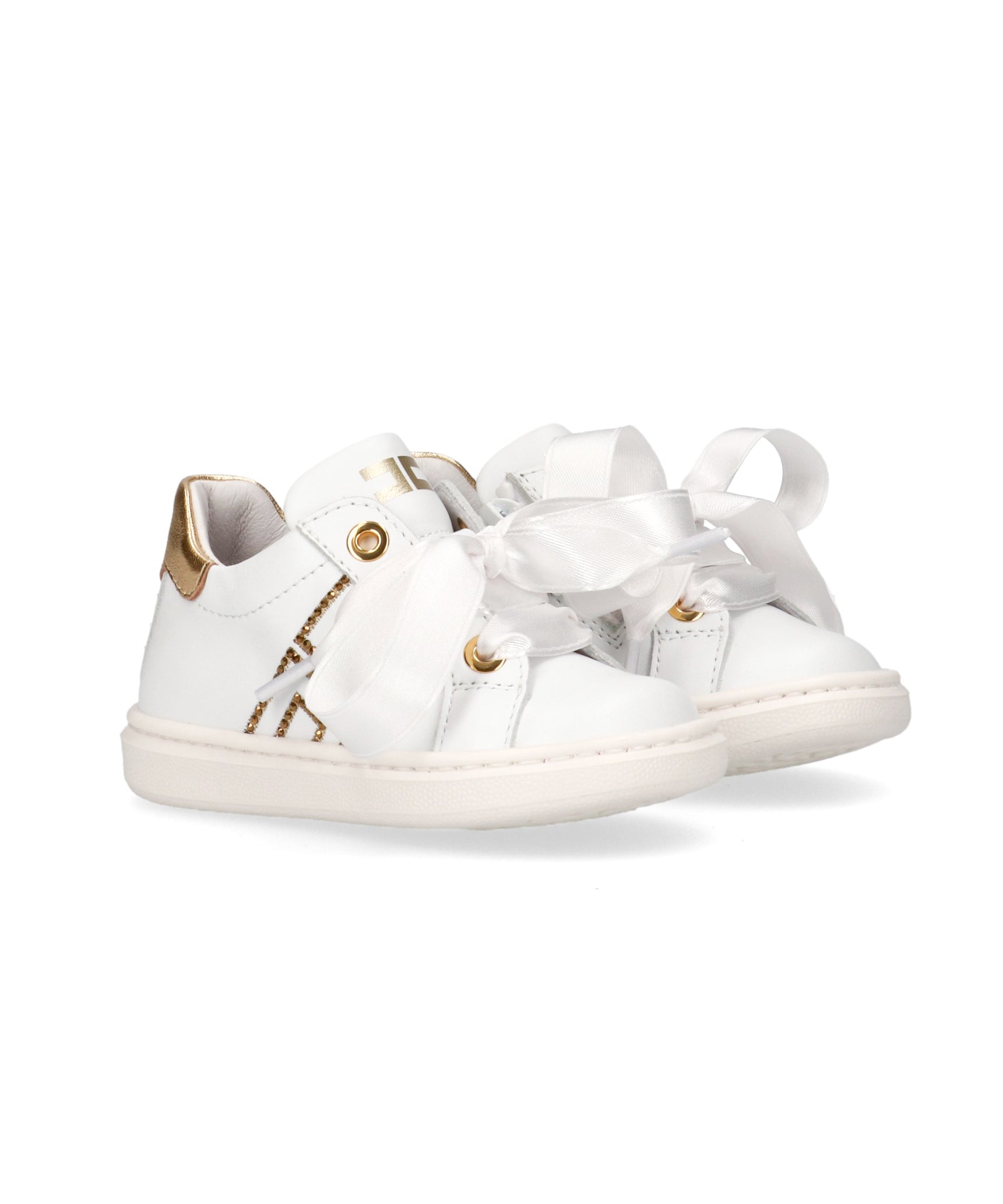 Elisabetta Franchi La Mia Bambina Sneakers Avorio/Oro con Strass per Neonate