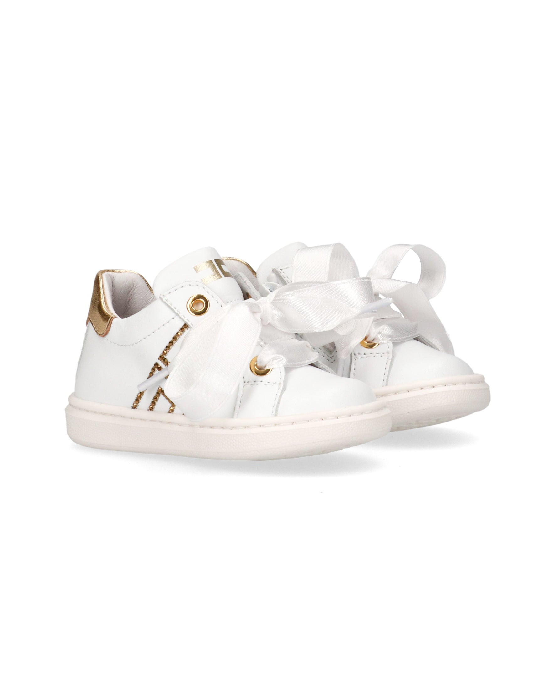 Elisabetta Franchi La Mia Bambina Sneakers Avorio/Oro con Strass per Neonate