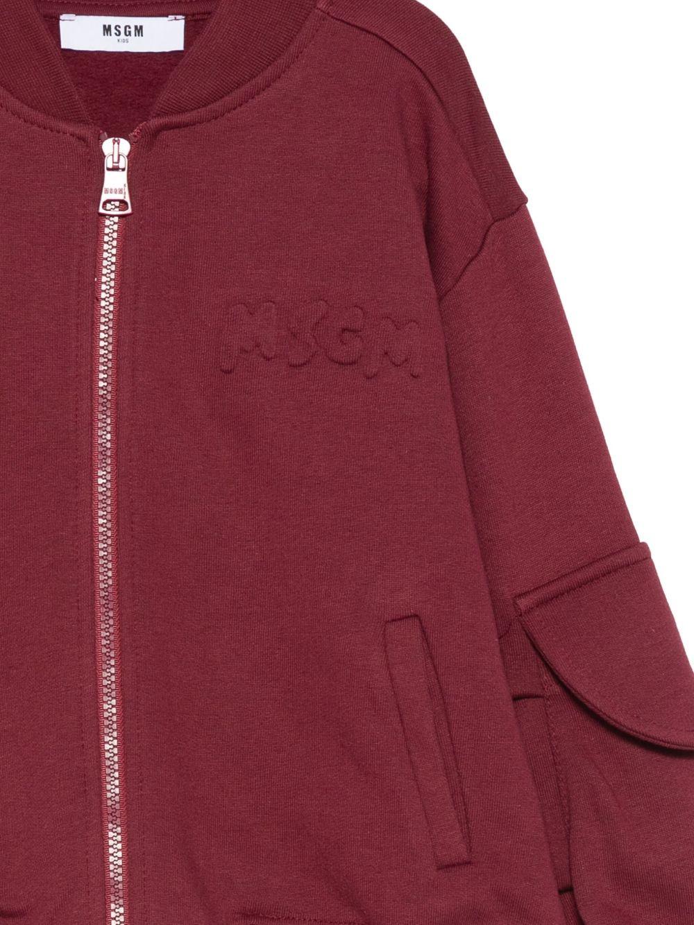 MSGM Kids Felpa con Zip Borgogna per Bambine