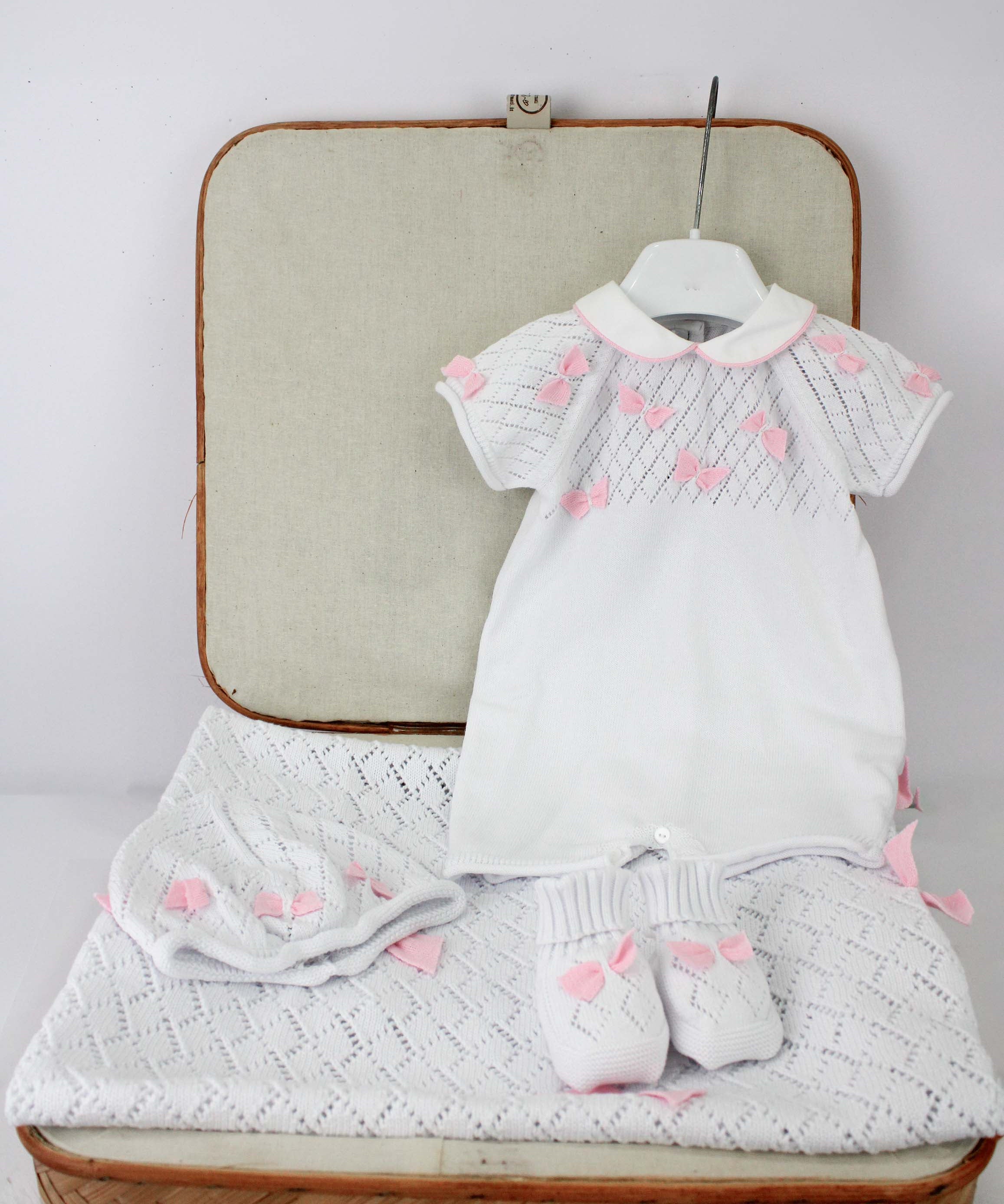 Le Coconne Corredino Bianco con Fiocchi con Pagliaccetto per Neonate