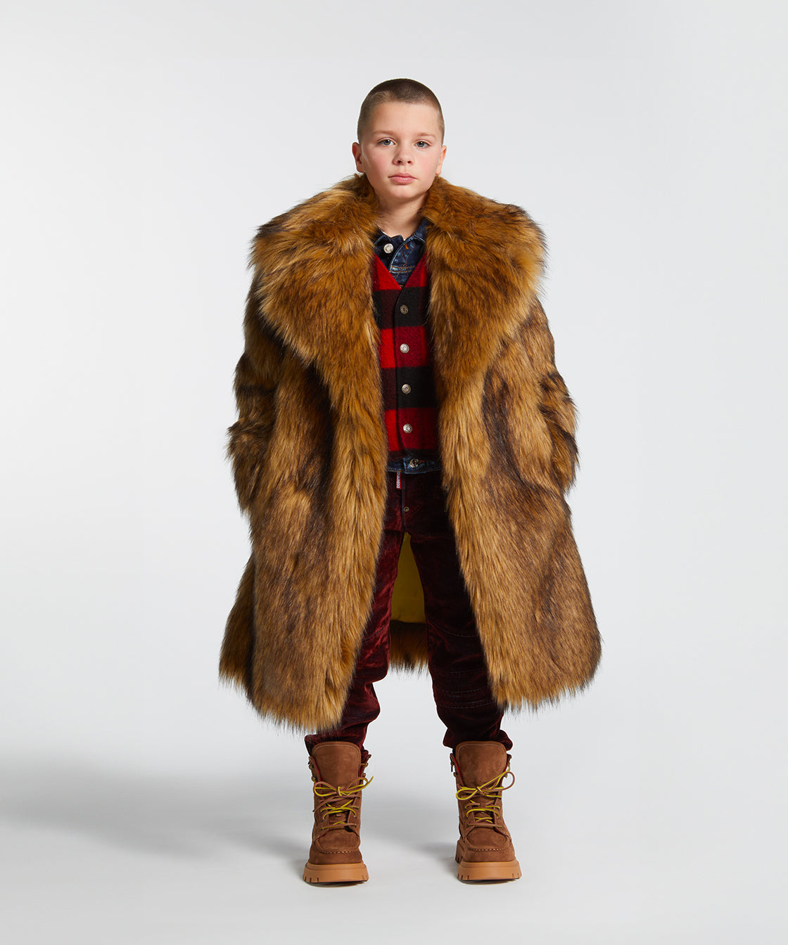 Dsquared2 Kids Cappotto in Pelliccia Moro per Bambine