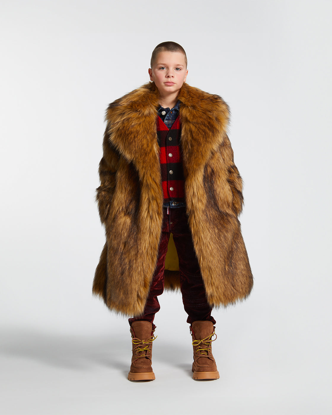 Dsquared2 Kids Cappotto in Pelliccia Moro per Bambine