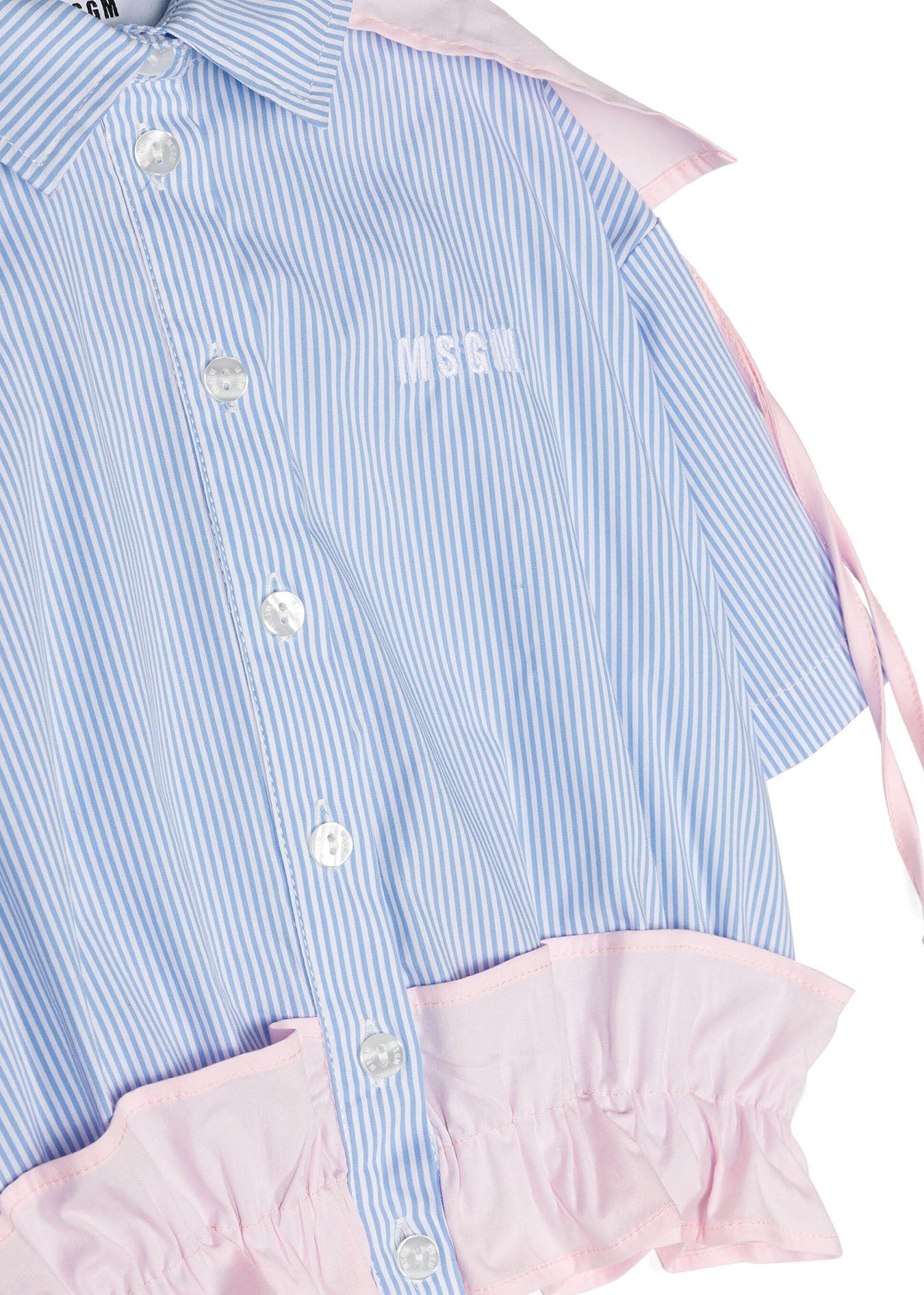 Msgm Kids Camicia Azzurra a Righe per Bambine