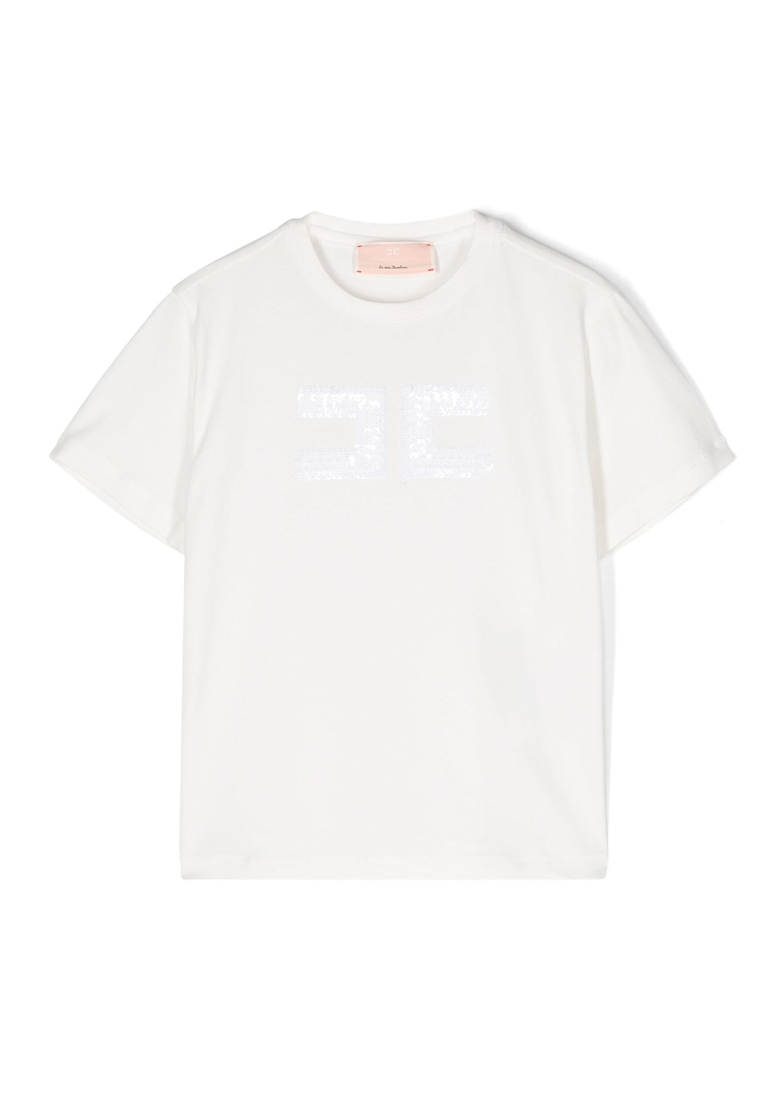 Elisabetta Franchi La Mia Bambina T-Shirt Panna con Logo Pailettes