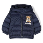 Piumino con Cappuccio Moschino Kids Blu Notte: Calore e Stile per i Neonati