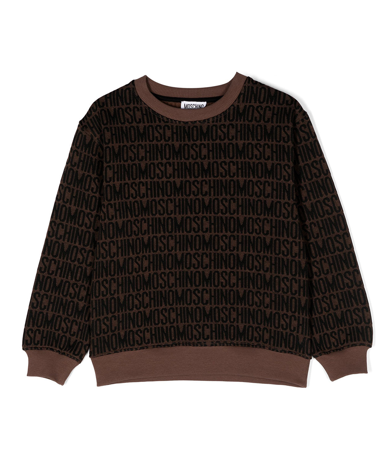 Moschino Kids Felpa Girocollo Marrone Monogram All-over