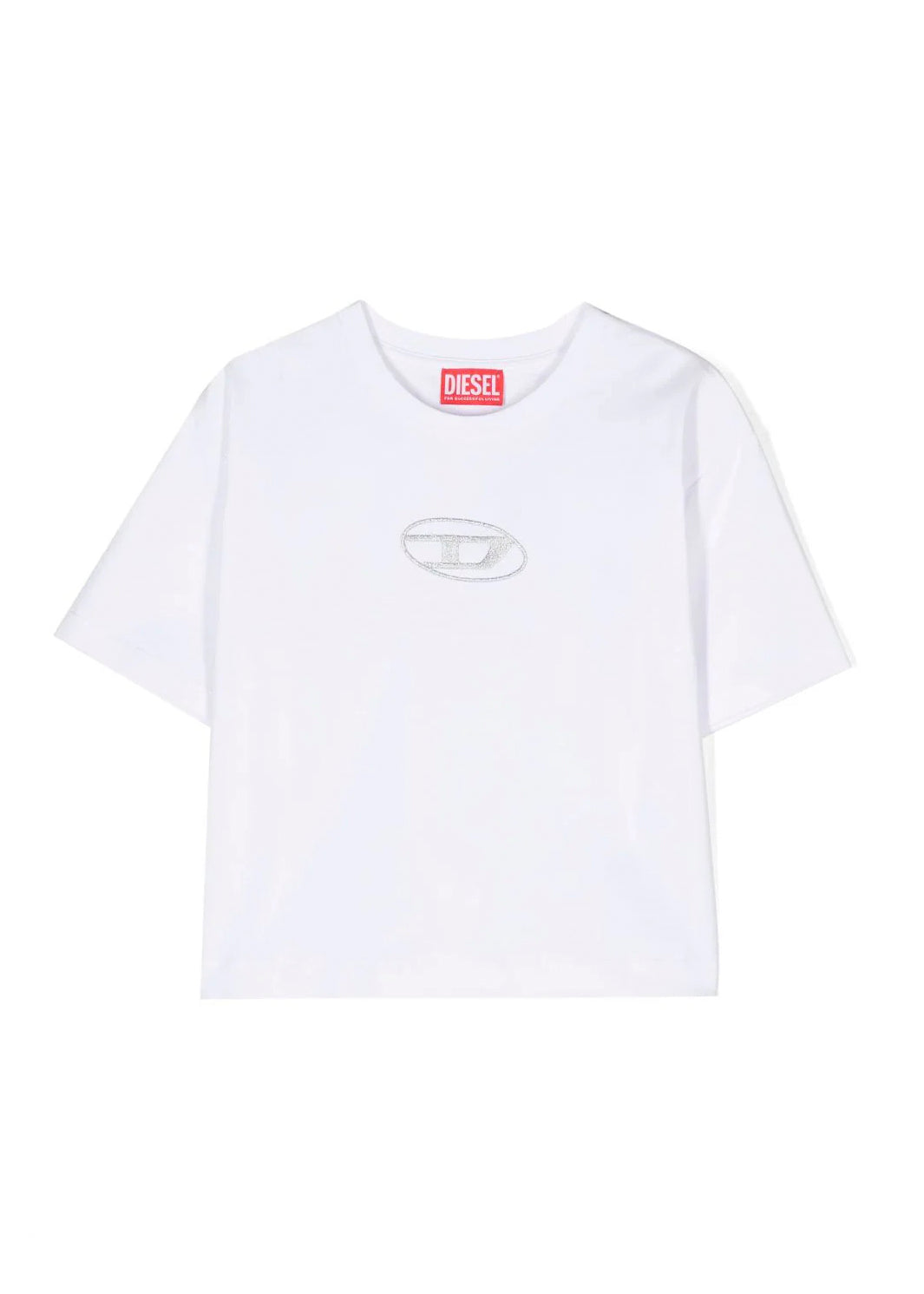 Diesel Kids T-Shirt Bianca con Logo Oval 'D' Ricamato