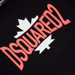 Dsquared2 Kids T-shirt Nera Cropped con Logo Grafica Leaf
