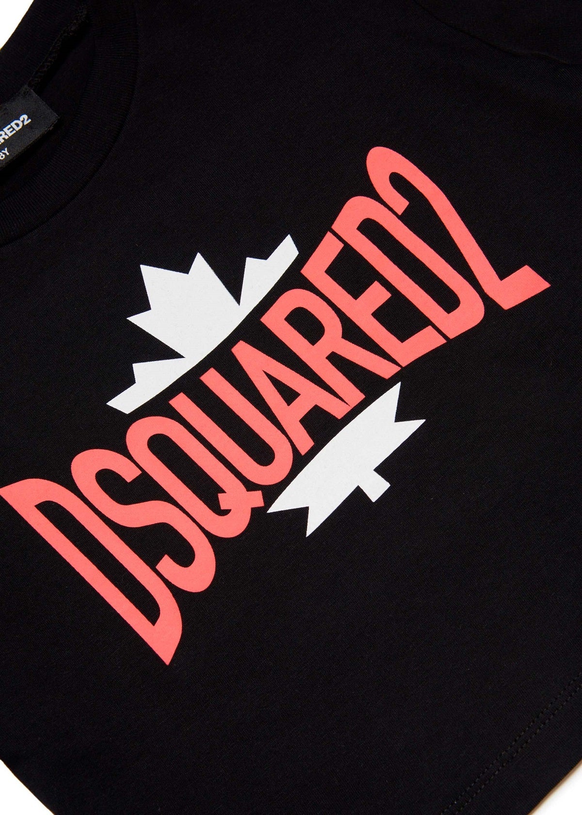 Dsquared2 Kids T-shirt Nera Cropped con Logo Grafica Leaf